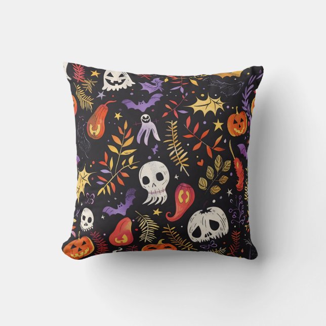 Almofada Pumpkin e Padrões do Crânio (Frente)