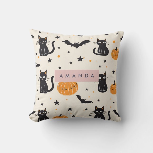 Almofada Pumpkin Preto de Gato Preto de Queda Personalizada (Frente)