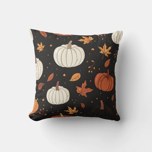 Almofada Pumpkin Preto e Pão com Folha (Frente)