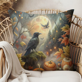 Almofada Pumpkin Raven Autumn Art - Design da Floresta Witc