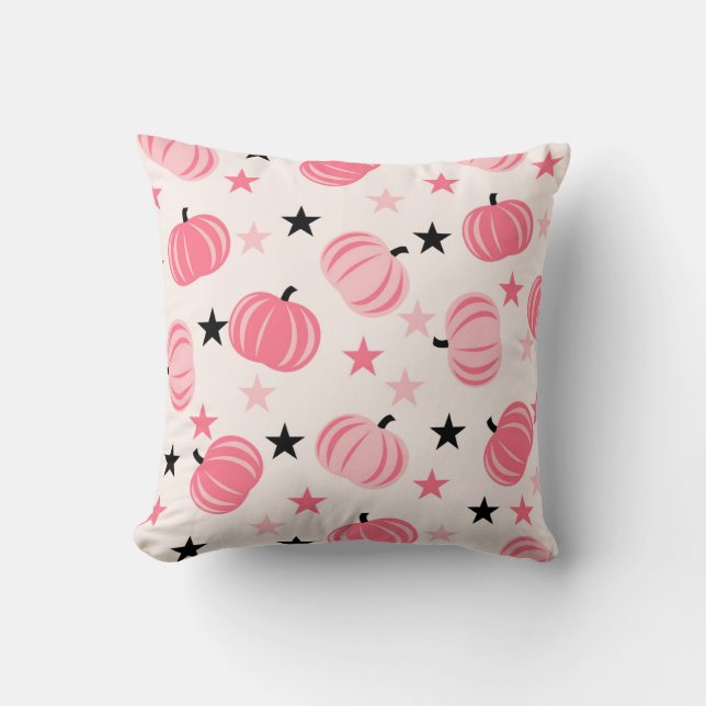 Almofada Pumpkin rosa e preto com estrelas Halloween e outo (Frente)