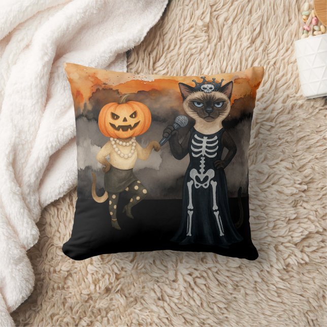 Almofada Pumpkin Siamese Cat para o Dia das Bruxas de Gato (Cobertor)