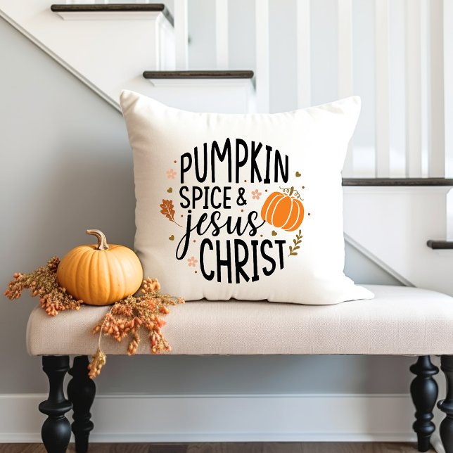 Almofada Pumpkin Spice e Jesus Cristo Autumn Christian (Pumpkin Spice and Jesus Christ Autumn Christian Throw Pillow)