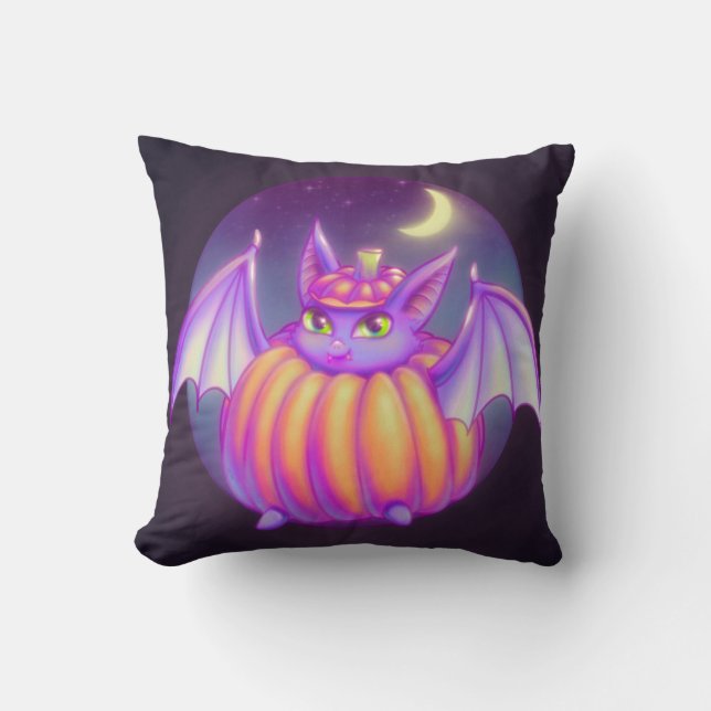 Almofada Pumpkin Suit Roxo Bat Noite Fog Arte (Frente)