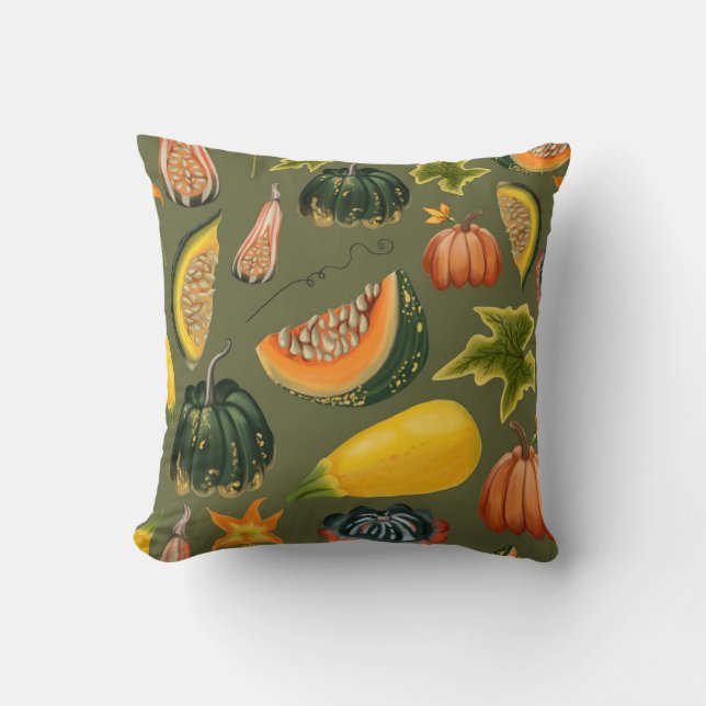 Almofada Pumpkins and Leaves: Autumn Greenere (Frente)