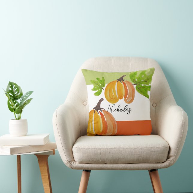 Almofada Pumpkins de Aquarela de Ação de Graças Personaliza (Cadeira)