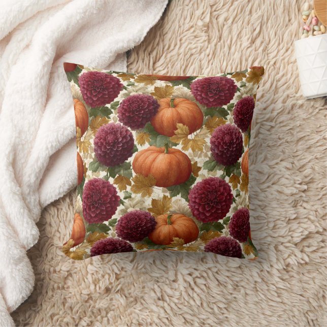 Almofada Pumpkins e Blooms de outono de Borgonha (Cobertor)