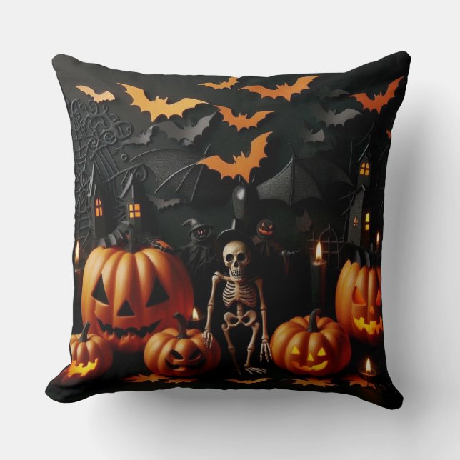 Almofada Pumpkins e esqueleto (Frente)