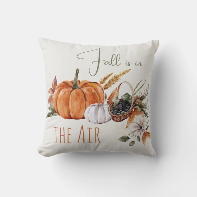 Almofada Pumpkins e Folhas de Aquarela Russo Caindo (Frente)