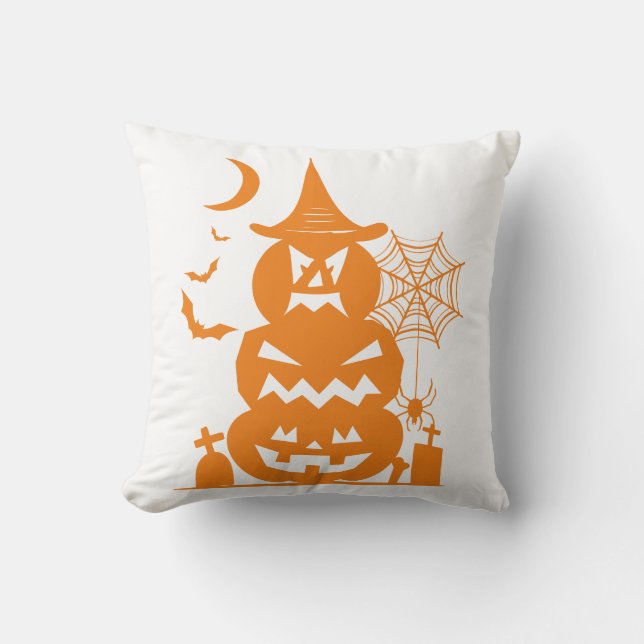 Almofada Pumpkins Halloween Empilhado Reversível (Frente)
