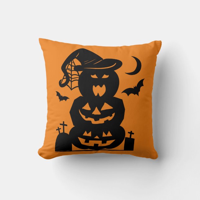 Almofada Pumpkins Halloween Empilhado Reversível (Frente)