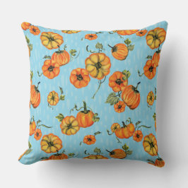 Almofada Pumpkins Laranja/Azul com Aquarela