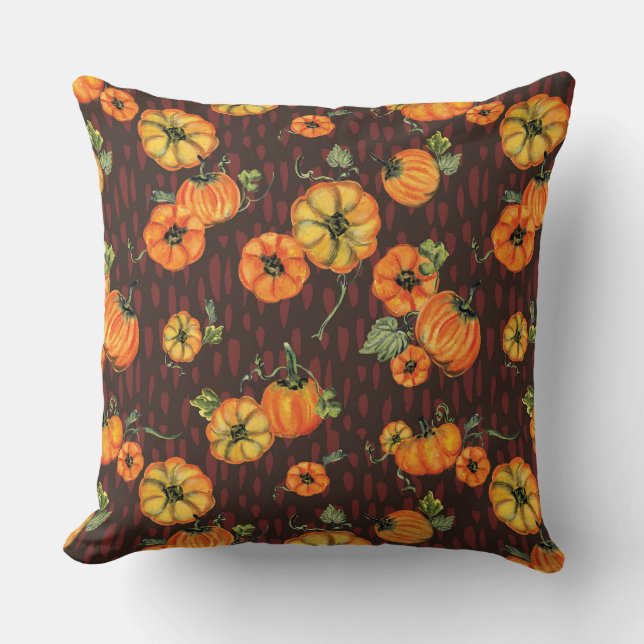 Almofada Pumpkins Laranja/Preto com Aquarela (Frente)