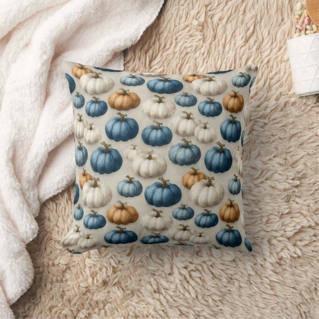 Almofada Pumpkins Rustic Blue e Neutral (Cobertor)