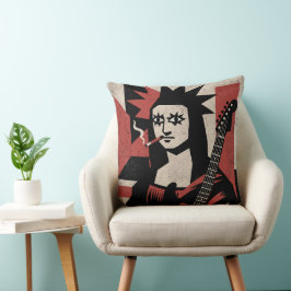 Almofada Punk Rock Mona Lisa Guitar Art