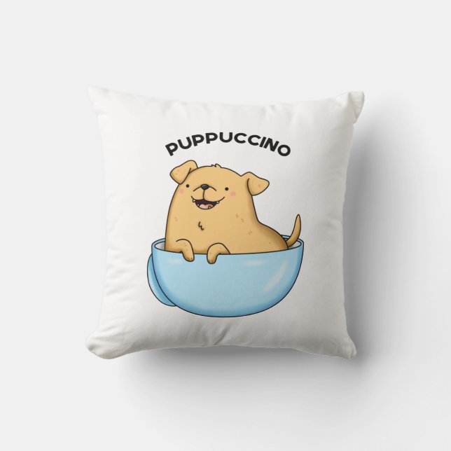 Almofada Pup-puccino Funny Cappuccino Pun (Frente)