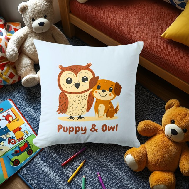 Almofada Puppy & Owl | Bons amigos animais decoram para cri (Criador carregado)
