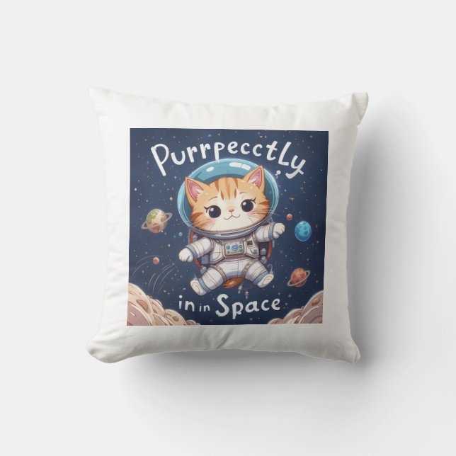 Almofada Puramente no Espaço Gato do Astronauta Kawaii (Frente)