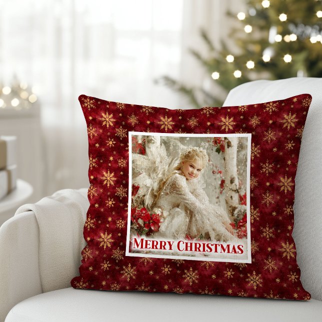 Almofada Pure Angelic Red Poinsettia Christmas Gift Pillow (Pure Angelic Poinsettia Christmas Gift Pillow)