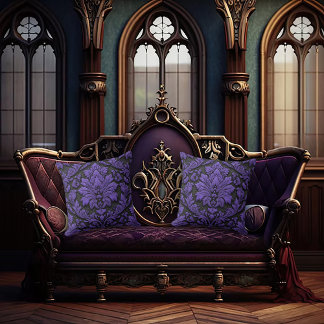 Almofada Purple and Black Damask Patterned 