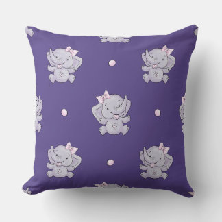 Almofada Purple Baby Girl Elephant Nursery Throw Pillow
