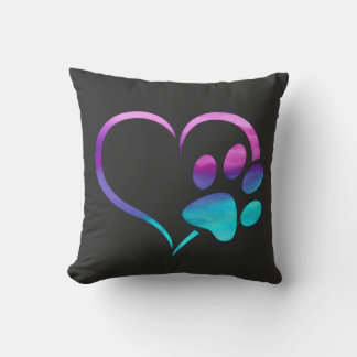 Almofada Purple Cyan Dog paw Print Heart