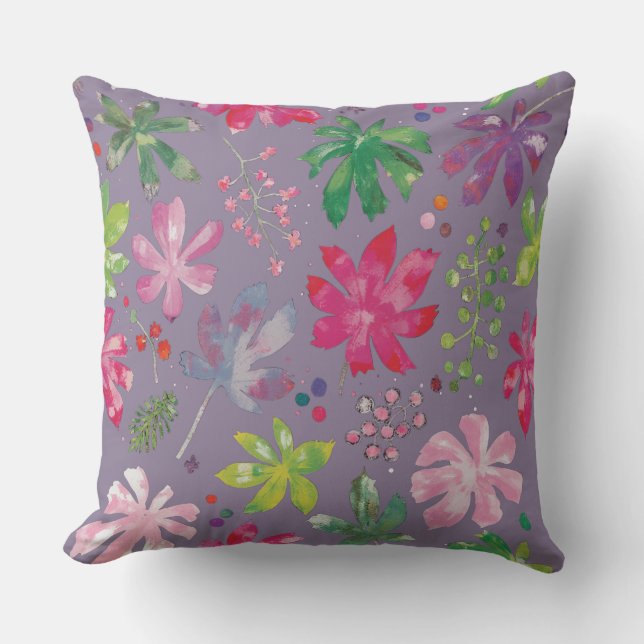 Almofada Purple Floral Pattern Pillow – Pink & Green Garden (Frente)