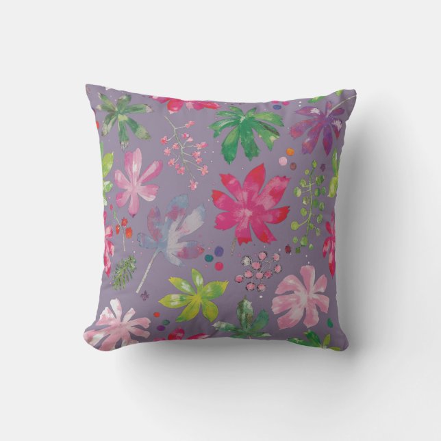 Almofada Purple Floral Pattern Pillow – Pink & Green Garden (Frente)