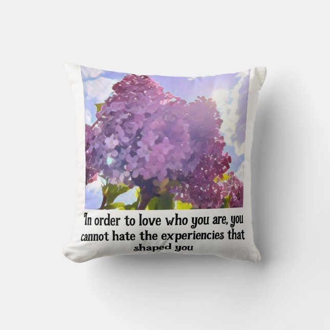 Almofada purple Floral photo bouquet inspirational phrase (Frente)