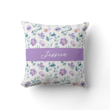 Purple Green Watercolor Wildflower Monogram Name