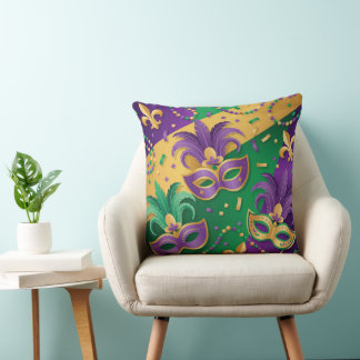 ALMOFADA PURPLE GREEN YELLOW MARDI GRAS MASKS & BEADS