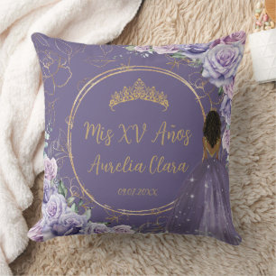 Almofada Purple Lilac Floral Princesa Quinceañera Keepsaame