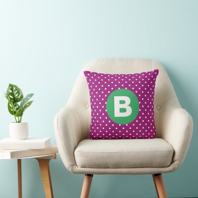 Almofada Purple Polka Dot Pattern Green Monogram (Cadeira)
