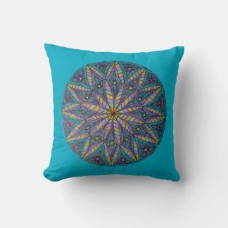 Almofada Purple/Teal Starburst Mandala Throw Pillow
