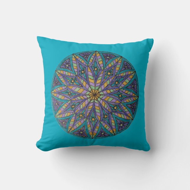 Almofada Purple/Teal Starburst Mandala Throw Pillow (Frente)