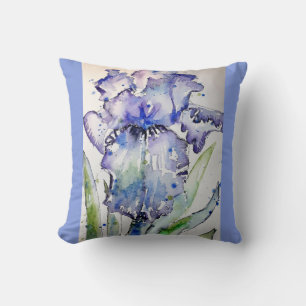 Almofada Purple Watercolor Iris Irises Arte Floral Cushion