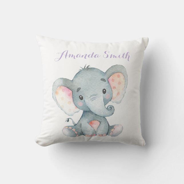 Almofada Púrpura de Elefante Menina (Frente)