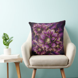 Almofada Púrpura Elegante e Dourado Padrão Floral