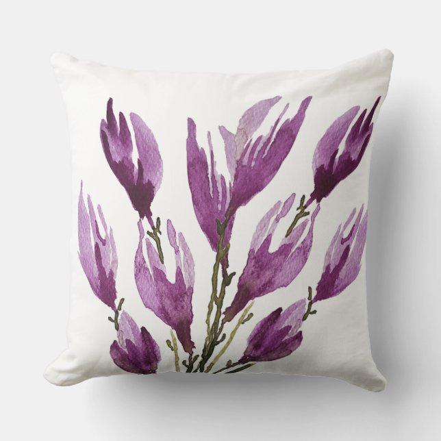 Almofada Púrpura Magnolia Floral Aquarela (Frente)