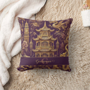 Almofada Púrpura Personalizada e Chinoiserie Victoriana Dou