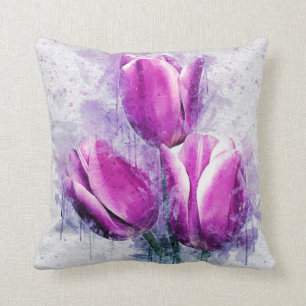 Almofada Púrpura Tulipas Mola Aquarela