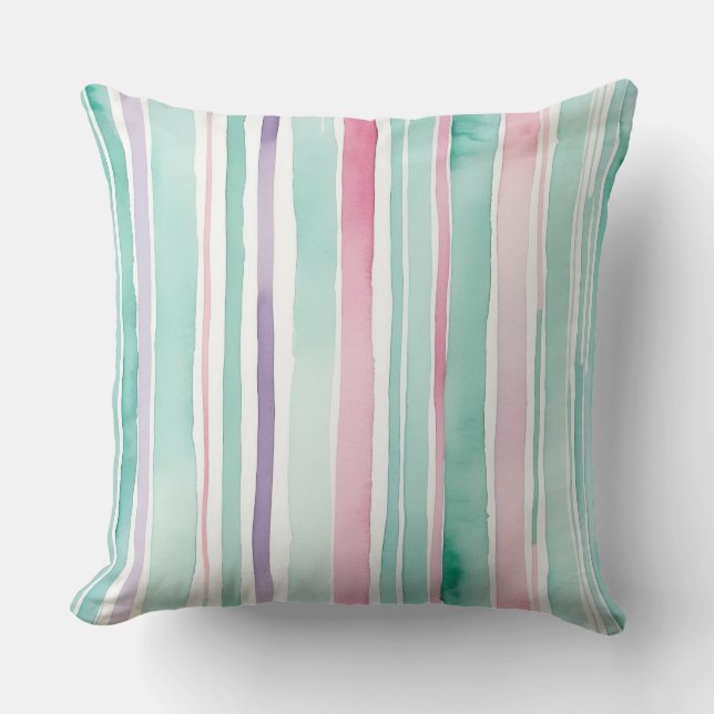 Almofada Púrpura verde-rosa e listras brancas (Frente)