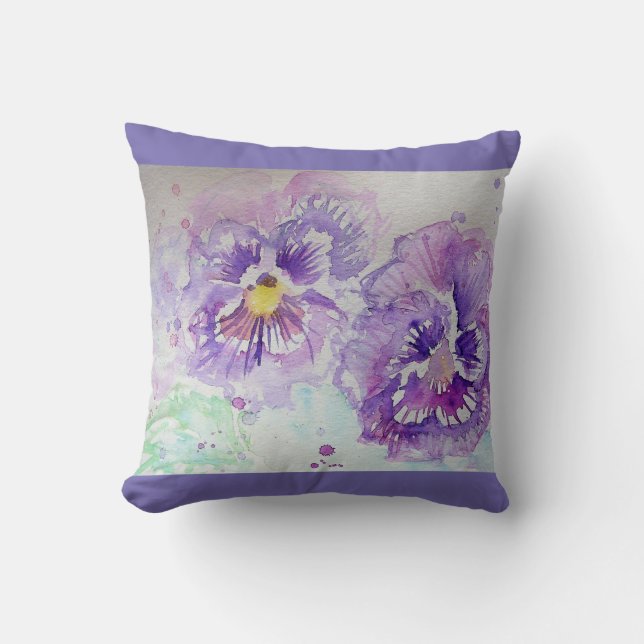 Almofada Púrpura Viola Watercolor Fllower Cushion (Frente)