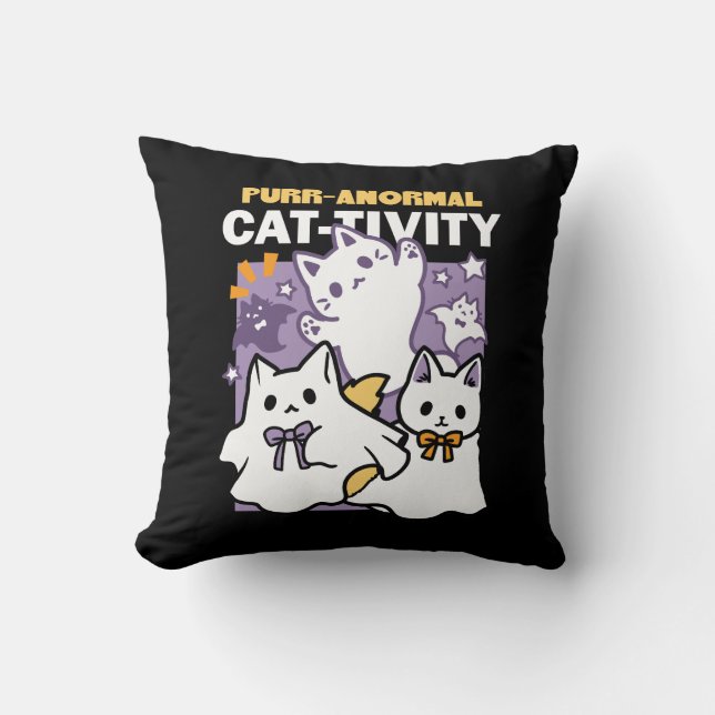 Almofada Purr-anormal Cat tivity - Halloween Cat Design (Frente)