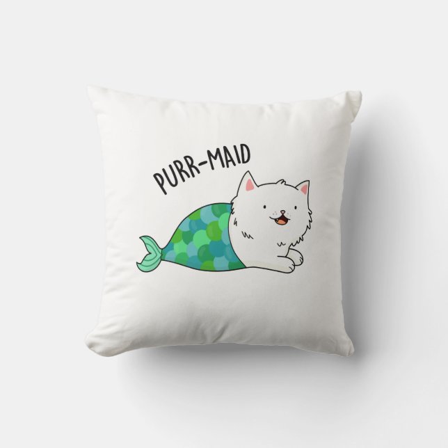 Almofada Purr-Maid Gatinho Engraçado Gato Sereia Pun (Frente)