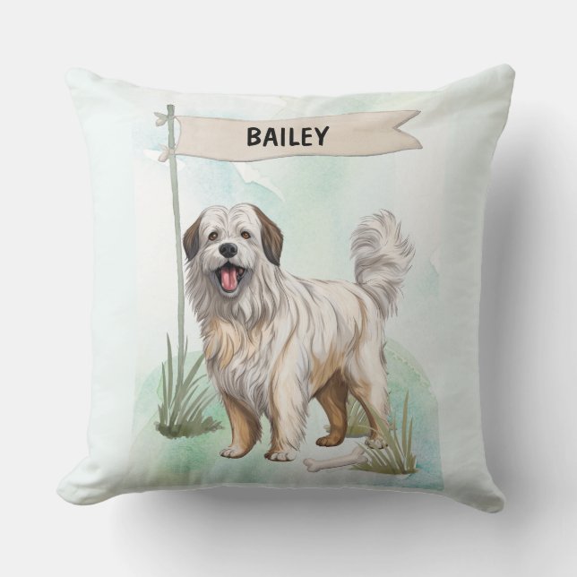 Almofada Pyrenean Shepherd Watercolor Personalized Dog (Frente)