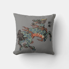 Almofada Qilin Chinês Vintage em Cinza Médio
