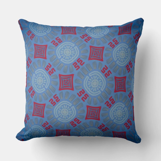 Almofada quadrada Jimette Desenho azul vermelho (Frente)