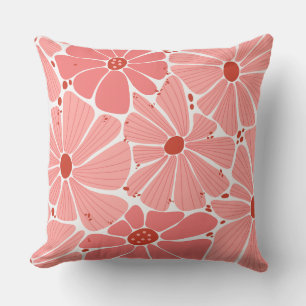 Almofada Quadrado da Flor de Fundo Ilustrado Rosa e Vermelh