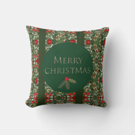 Almofada Quadrado de Natal Verde e Vermelho Holly Pattern